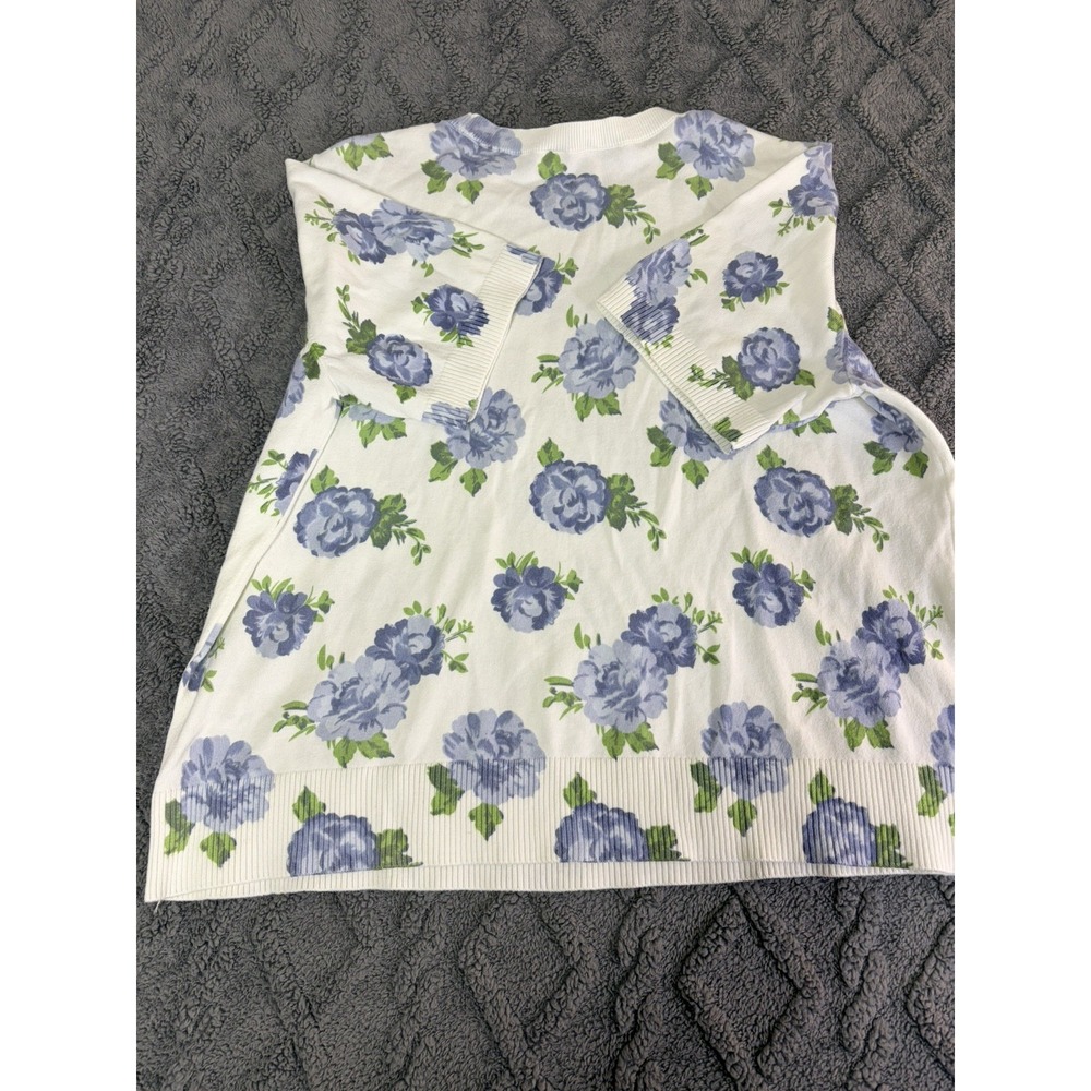 Vince Camuto Women's XL Floral Short Sleeve Sweater Blue White - Picture 6 of 8